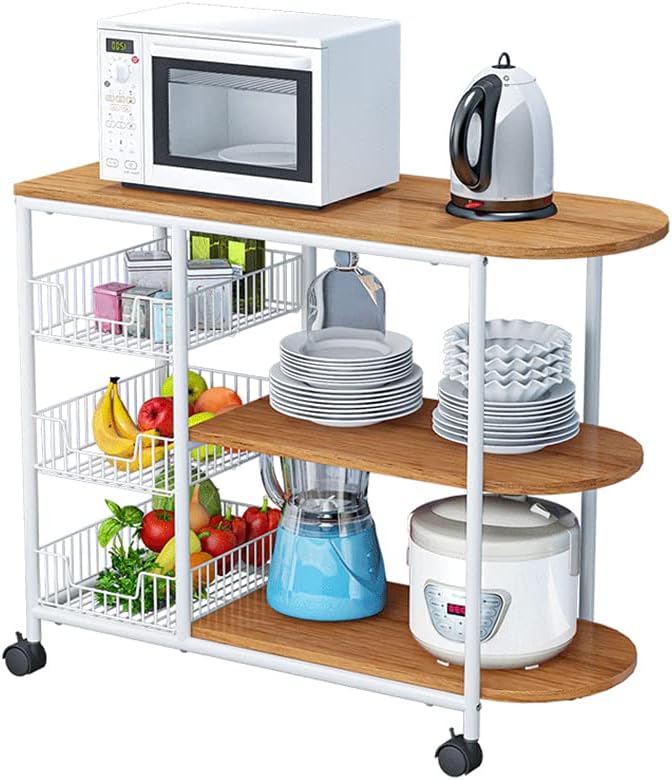 Rolling Kitchen Bakers Rack Microwave Stand with Storage 3-Tier Table S137