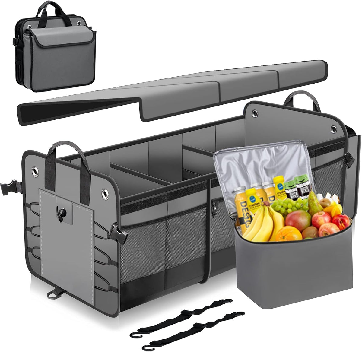 Waterproof Car Trunk Storage Organizer, Collapsible with Insulated Leakproof Cooler, Folding Cover, Adjustable Securing Straps D796