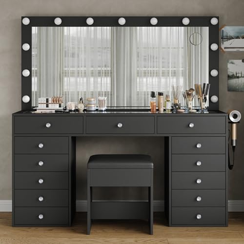 55'' Makeup Vanity with Lighted Mirror and Chair A489