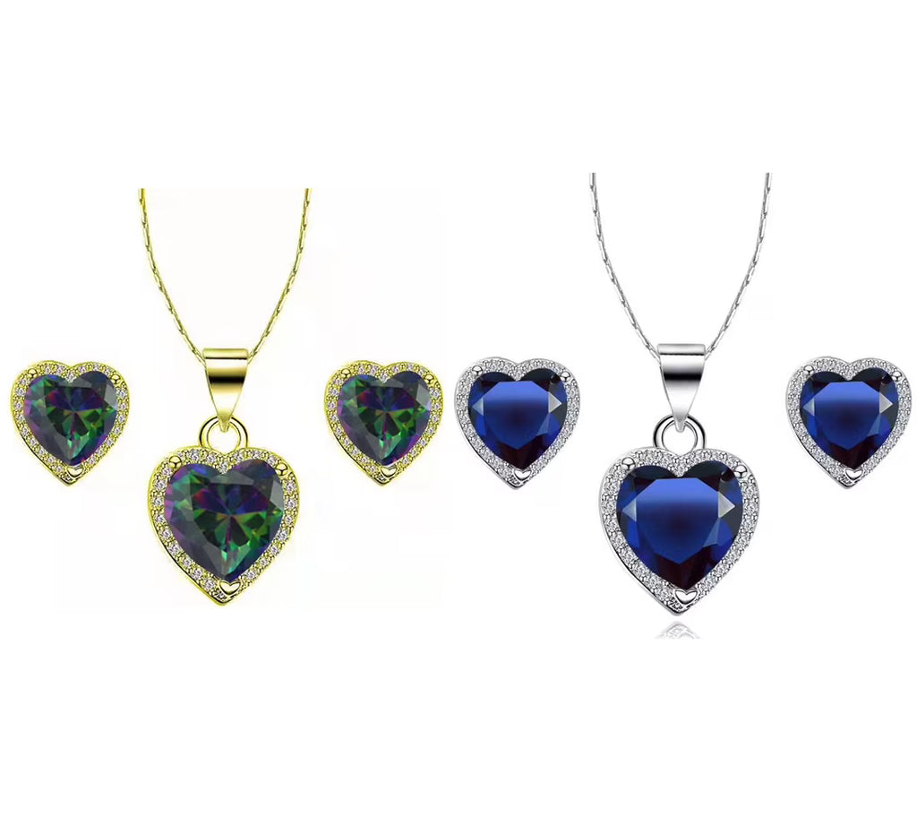 24k Yellow and White Gold Alexandrite and Blue Sapphire Necklace Set 18 inch J281