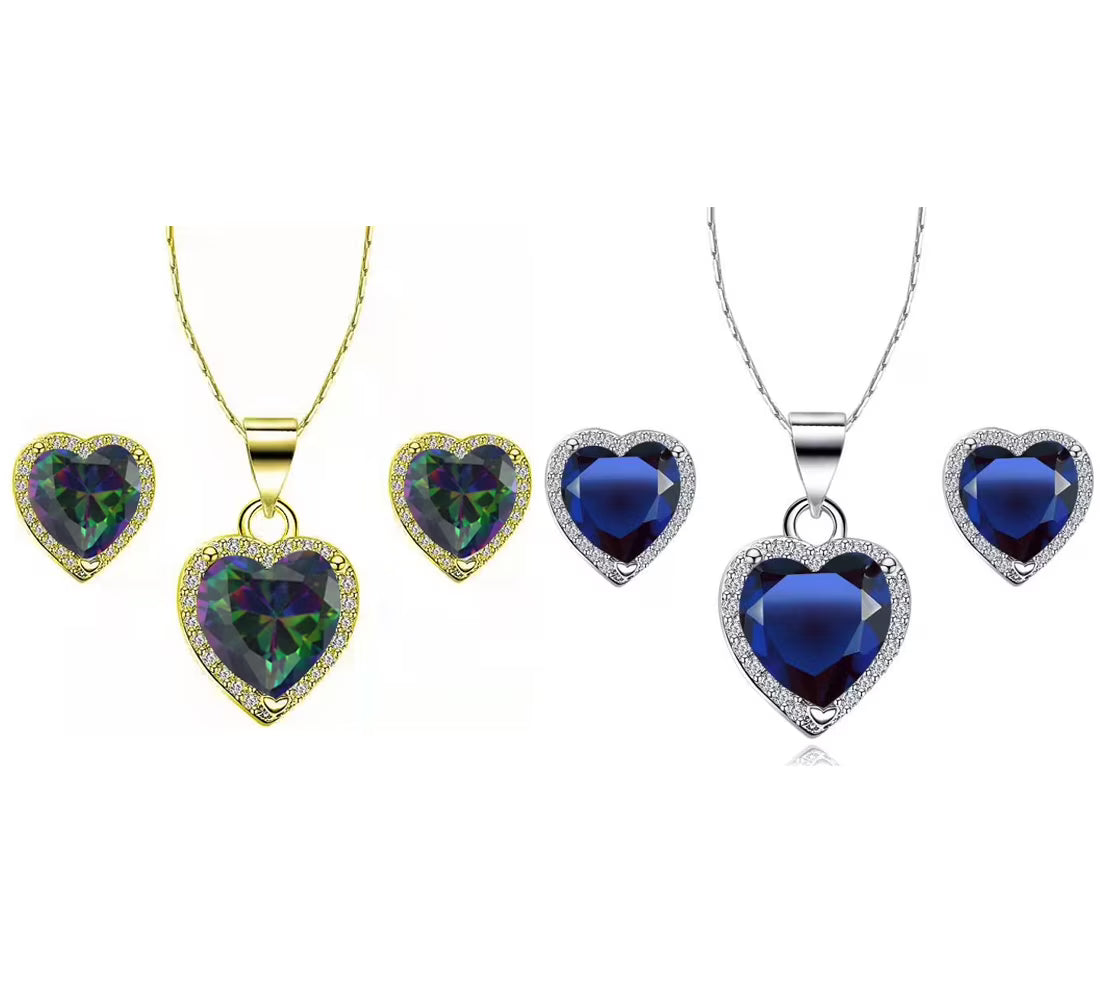 24k Yellow and White Gold Alexandrite and Blue Sapphire Necklace Set 18 inch J281