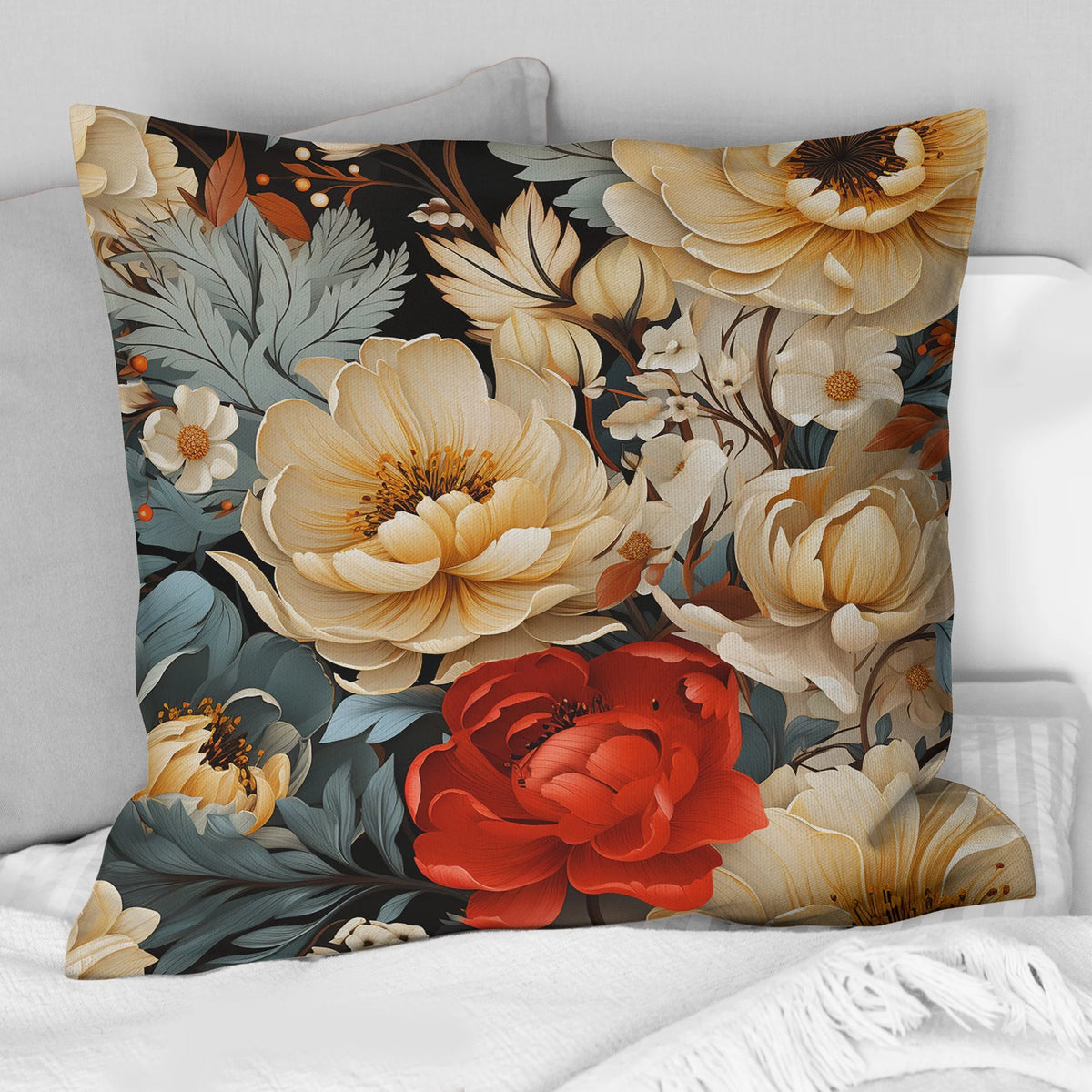 Floral Printed Throw Pillow T7378