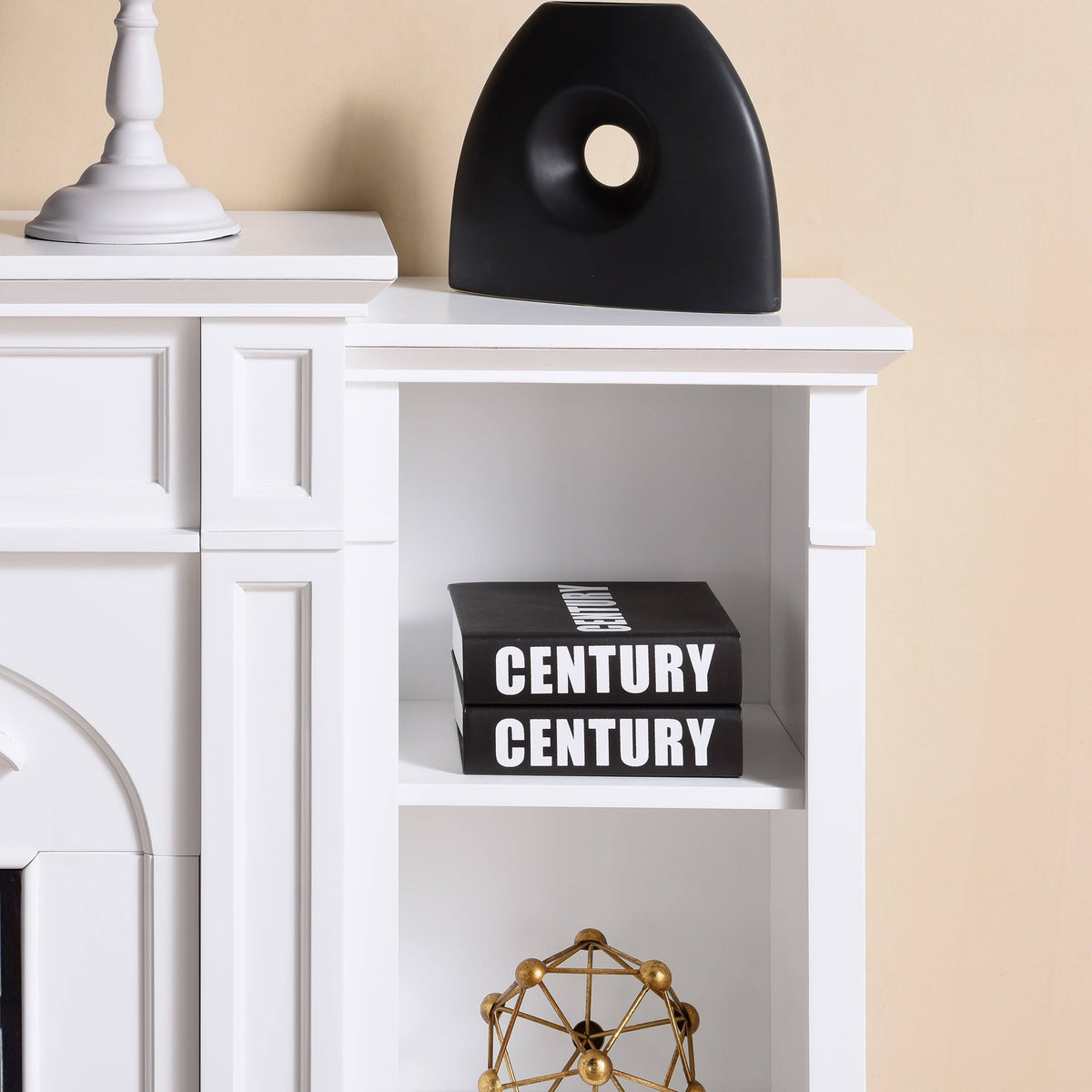 White Bookcase Electric Fireplace Brick D180