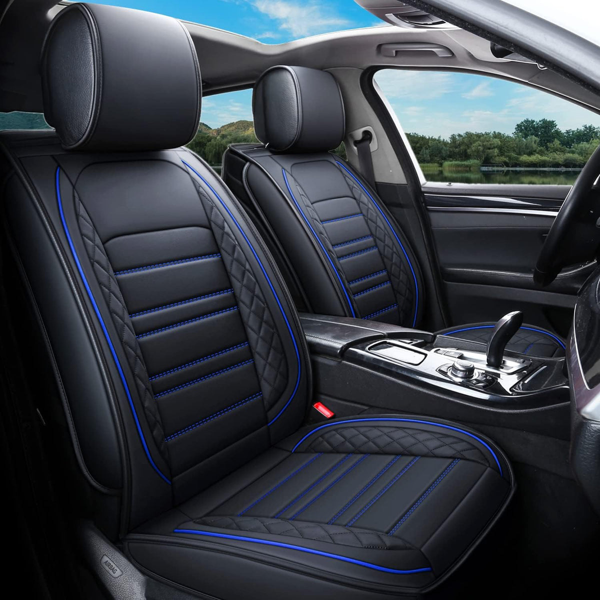 Black Non-Slip Universal Leather Car Seat Covers Full Set A66318