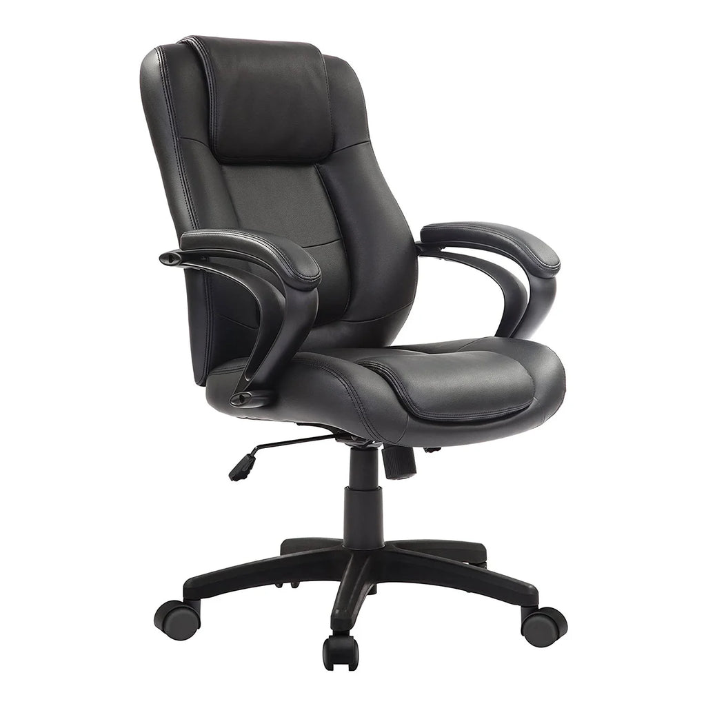Black Leather Office Chair with Padded Armrests T4131