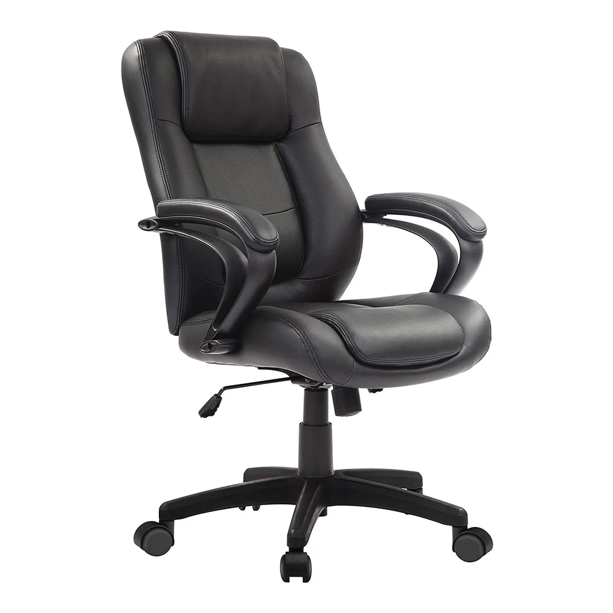 Black Leather Office Chair with Padded Armrests T4131