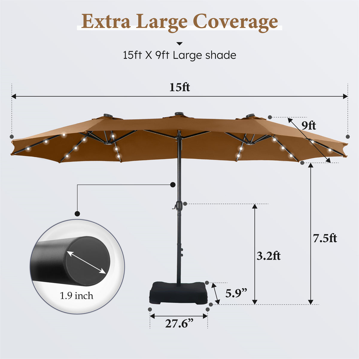 15 FT Double-Sided Solar Patio Umbrella with Base D157099