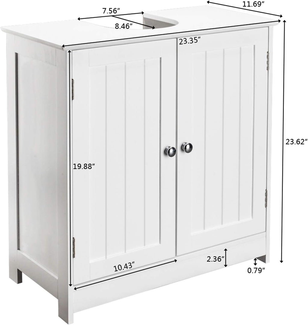 White Floor Pedestal Bathroom Storage Cabinet with 2 Doors H753