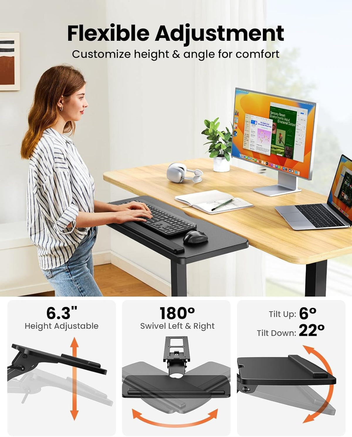 Black Sliding Keyboard & Mouse Tray, 24.99” W x 9.84” D G4765