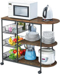 Rolling Kitchen Bakers Rack Microwave Stand with Storage 3-Tier Table S137