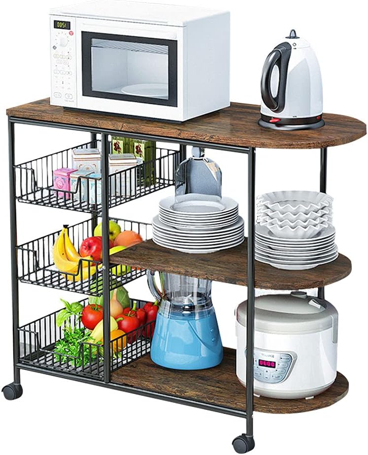 Rolling Kitchen Bakers Rack Microwave Stand with Storage 3-Tier Table S137