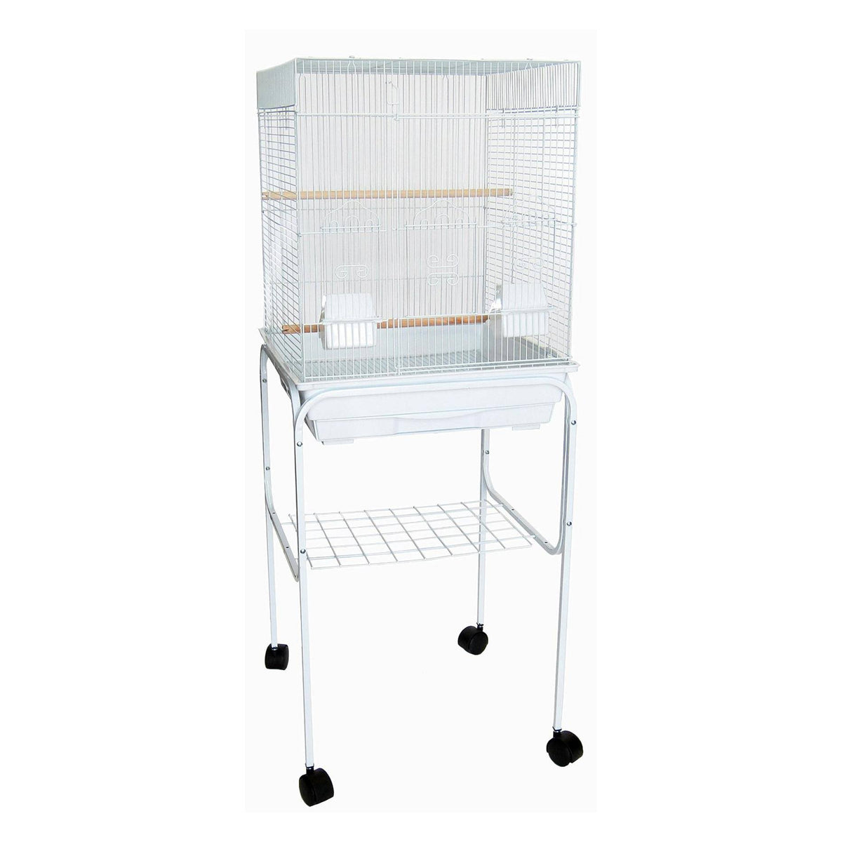 White Flat Top Bird Cage with Stand M756400