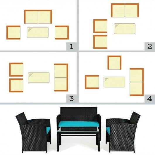 Turquoise Wicker Patio Sofa and Table Set K671886