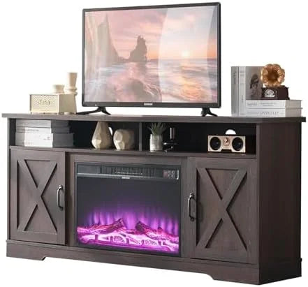Farmhouse 63" Wood TV Stand with Fireplace M628