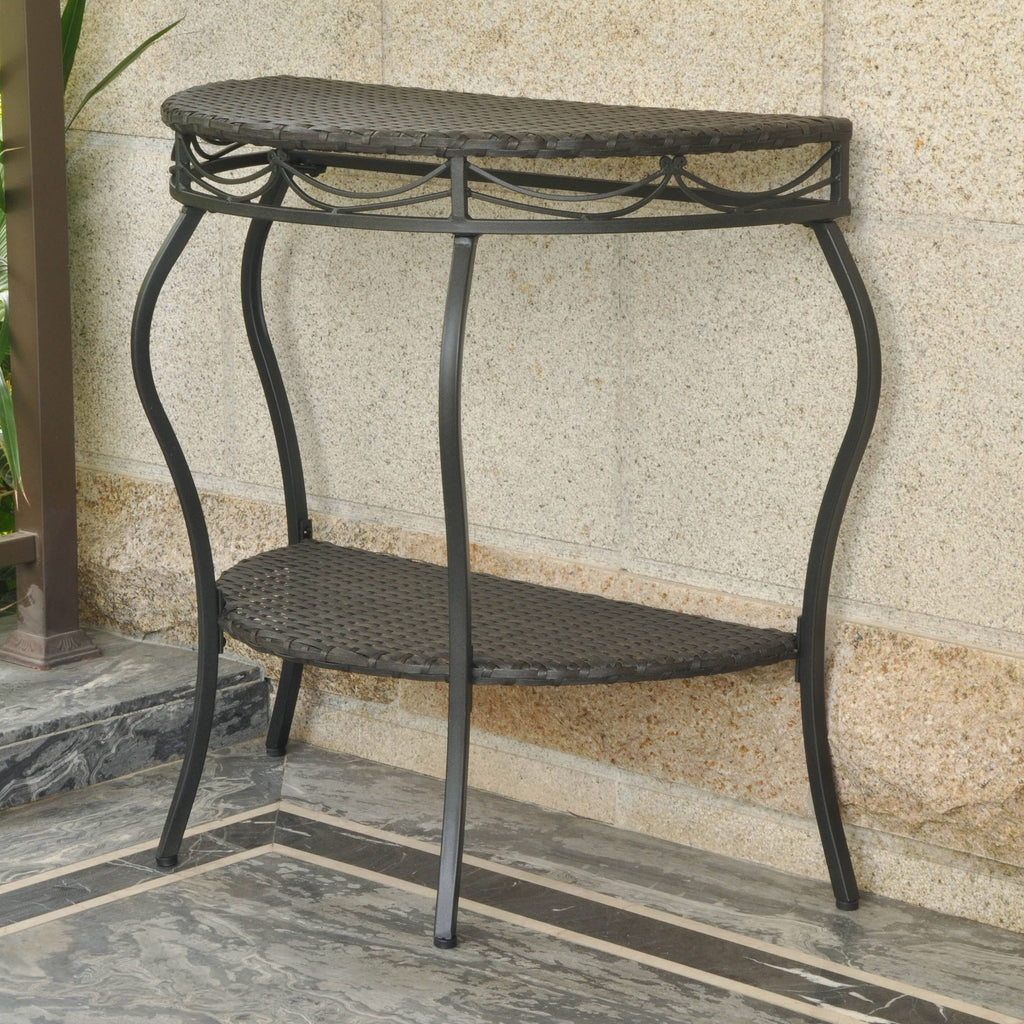 Antique Brown Resin Wicker/Steel Two Tier Half Moon Wall Table N7643