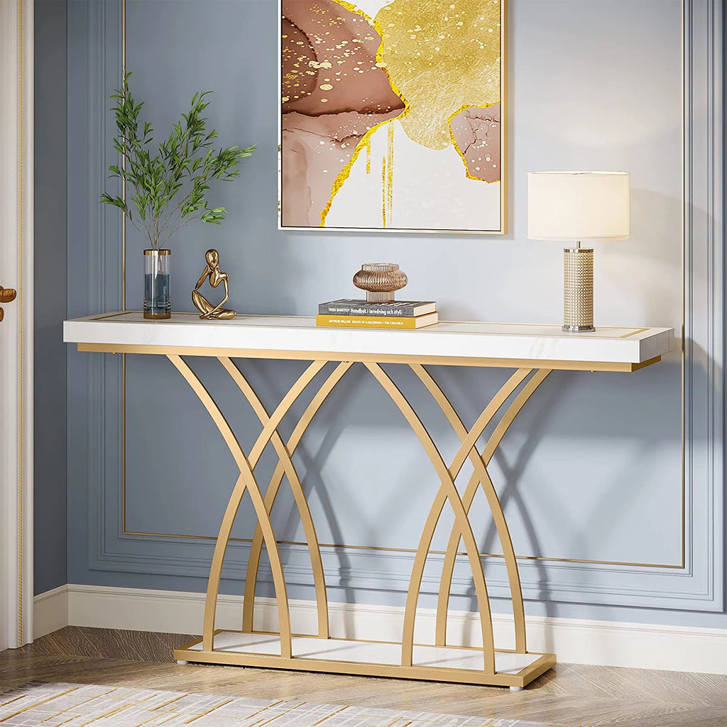 55" Gold Faux Marble Console Table D67493