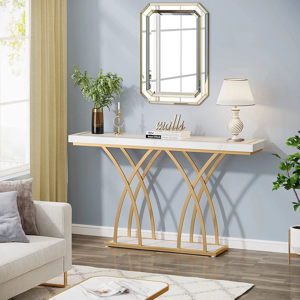 55" Gold Faux Marble Console Table D67493