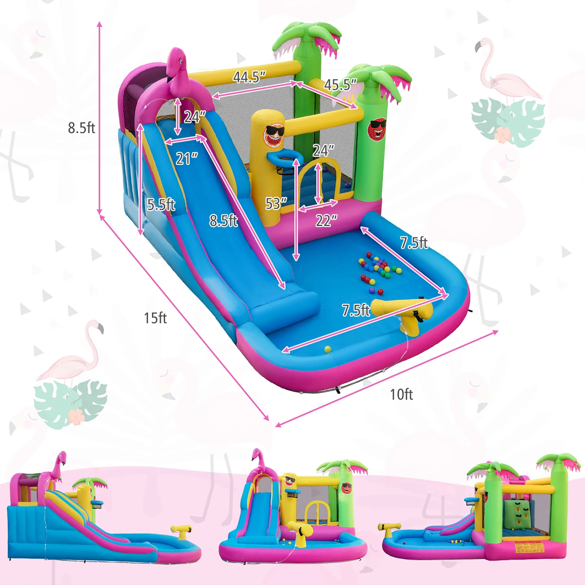 Tropical Inflatable Bounce Castle with Ocean Ball and 735W Blower H726