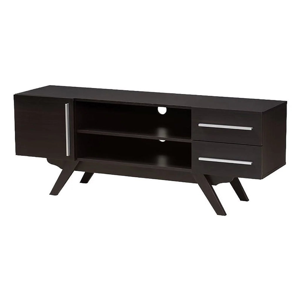 60" Mid-Century Modern TV Stand Console Entertainment Center in Dark Brown G2363