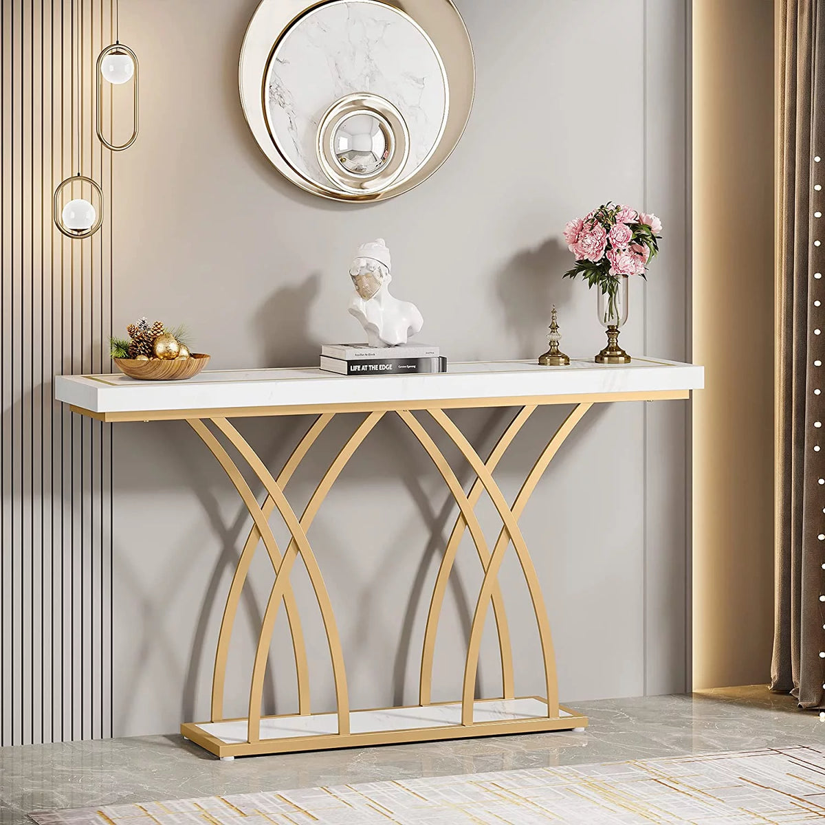 55" Gold Faux Marble Console Table D67493