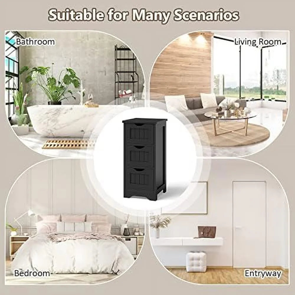 Black 3 Drawer Wooden Bathroom Cabinet G108