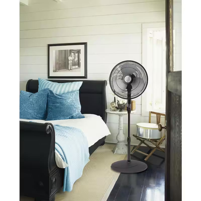 Black Adjustable-Height Oscillating Pedestal Fan with Remote Control V3675
