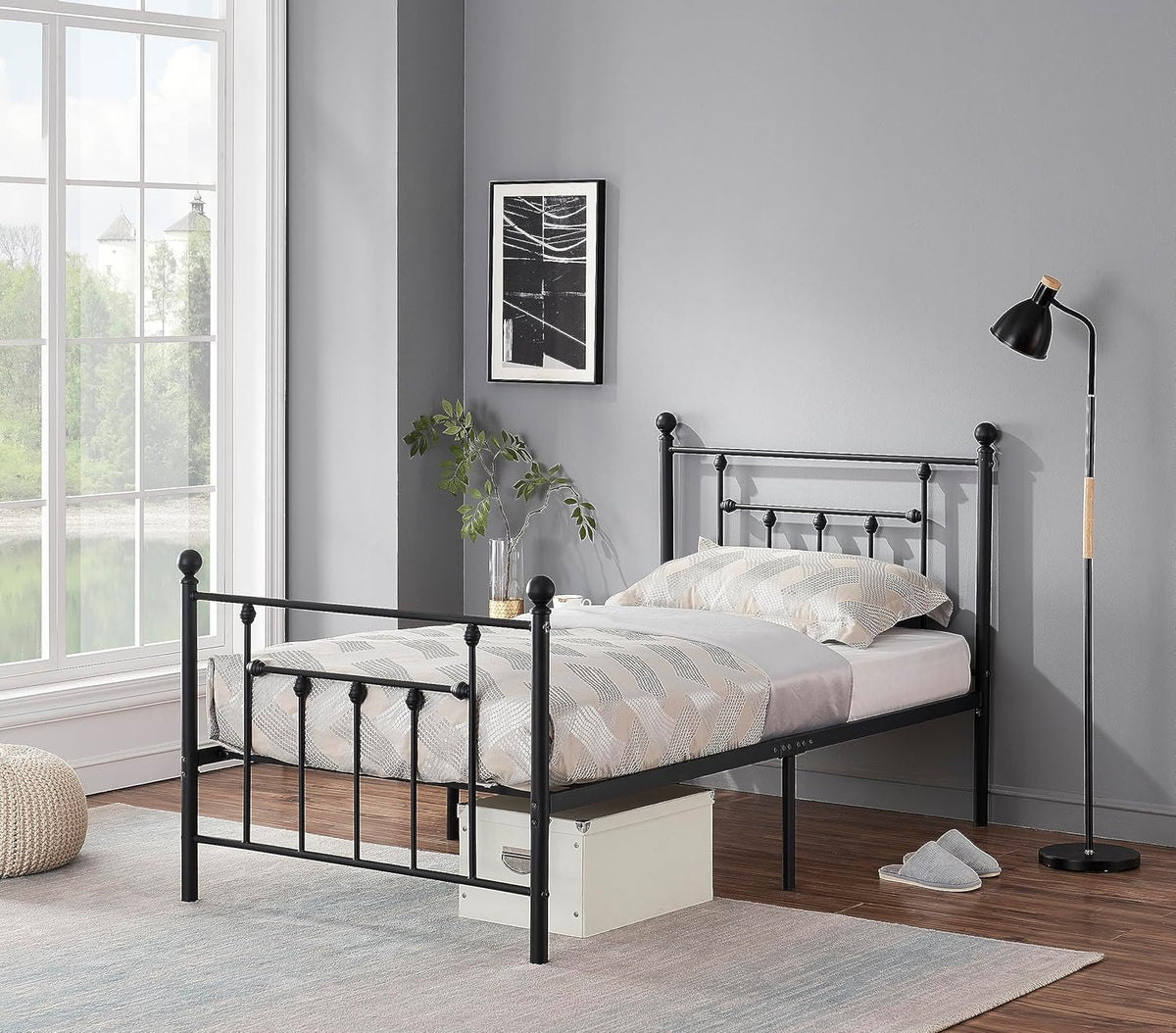 Twin Size Metal Platform Bed Frame with Headboard and Footboard A688