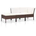 3 Piece Brown Poly Rattan Patio Conversation Sofa Set O526