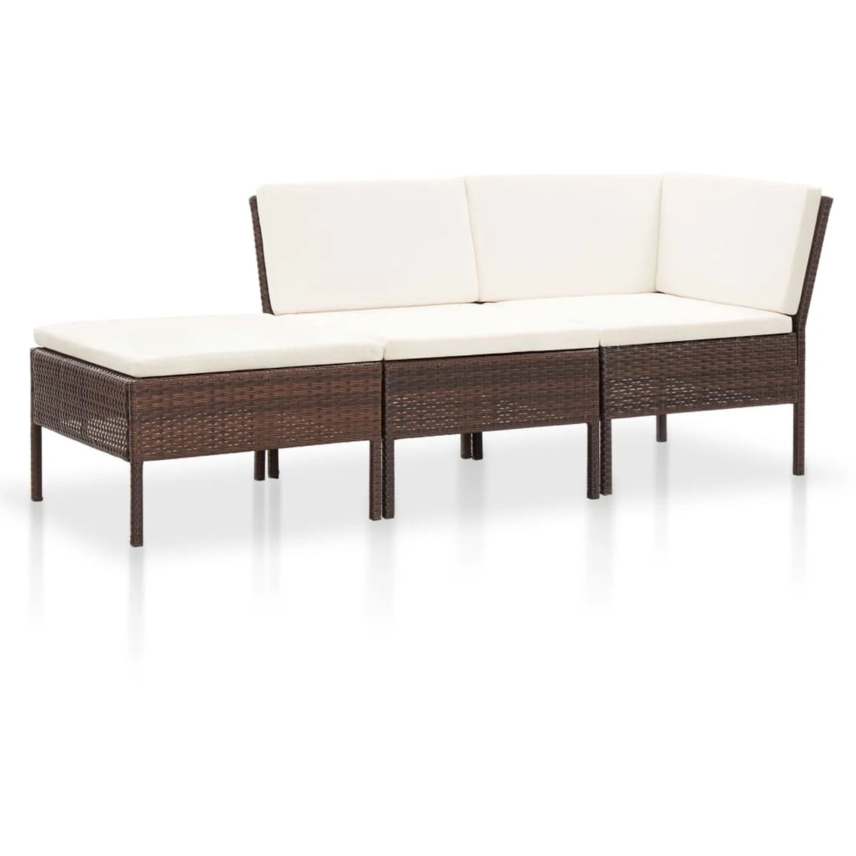 3 Piece Brown Poly Rattan Patio Conversation Sofa Set O526