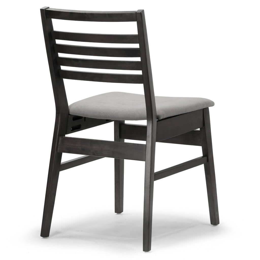 Set of 2 Black Wood Chair with Light Grey Fabric Seat and Ladder Back W316