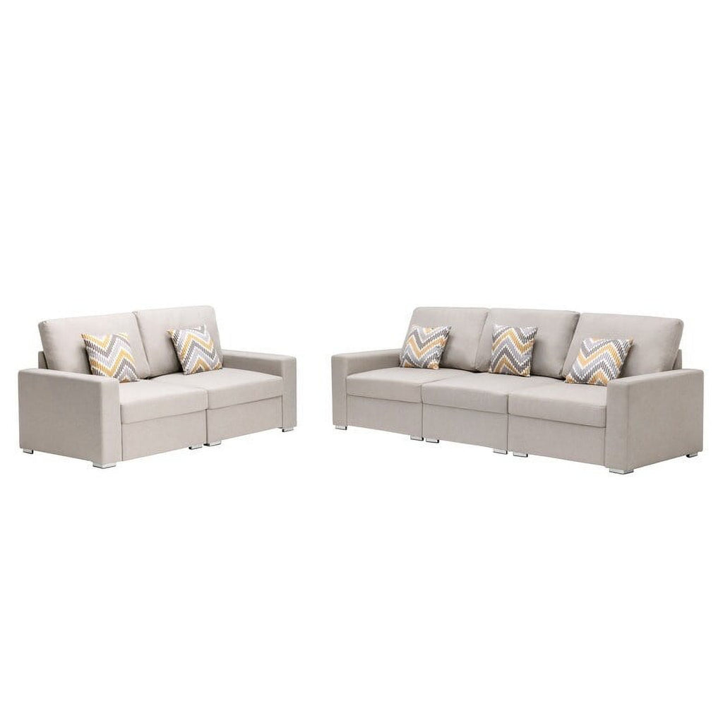 Grey Linen Fabric Sofa and Loveseat Set with Pillows K711709