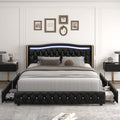 White Queen Size LED Platform Bed with 4 Storage Drawers T46884