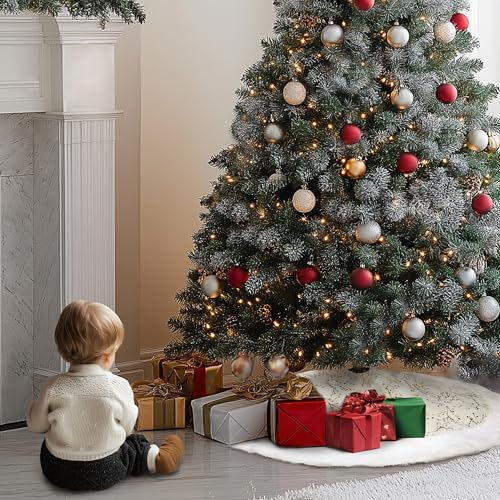 48inch White Faux Fur Christmas Tree Skirt Q7746