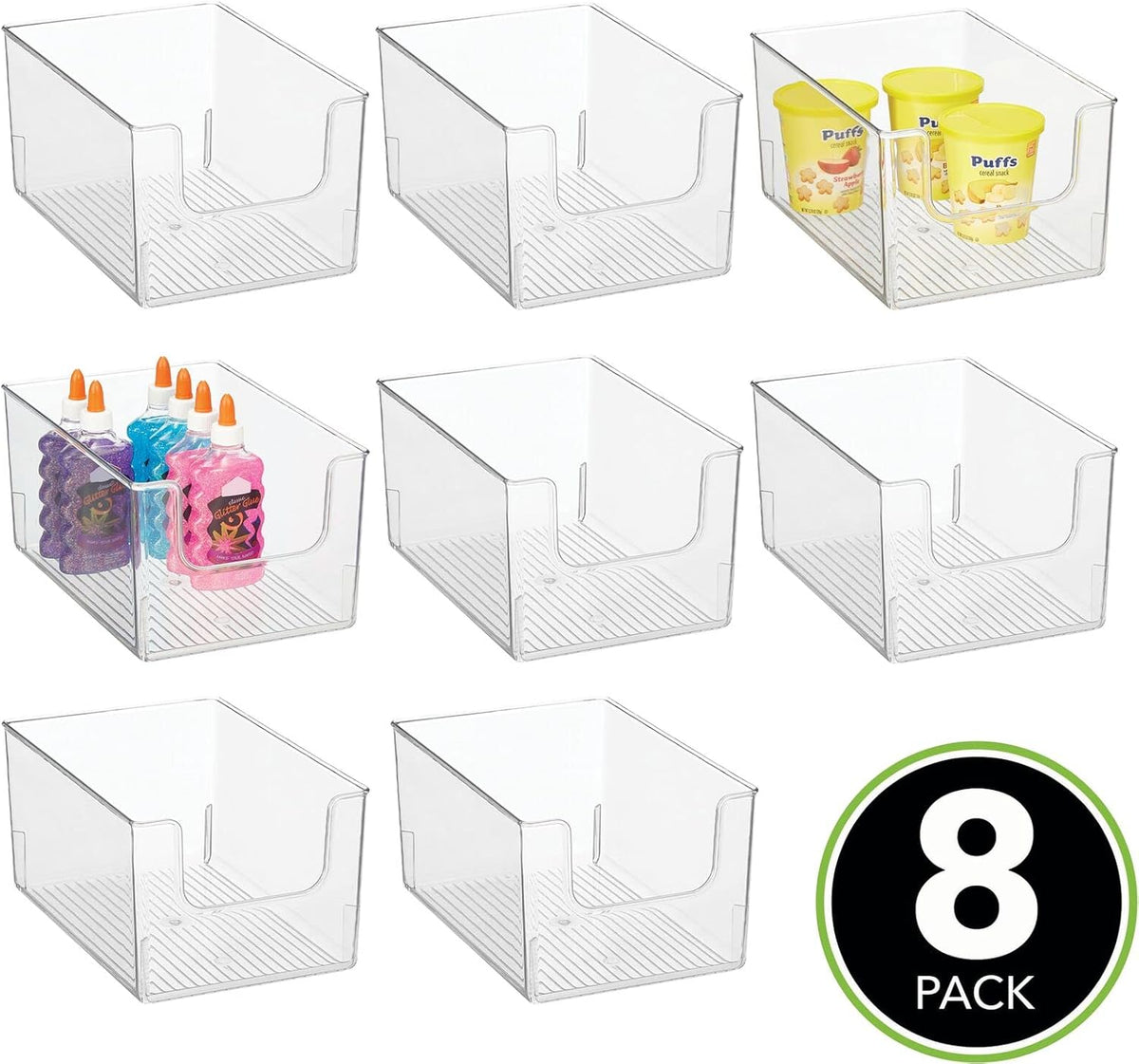 Clear Stackable Plastic Open Front Storage Organizer Bin Basket, 8 Pack N480
