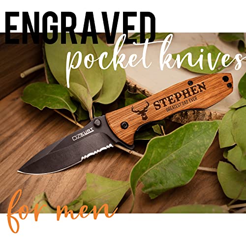 Personalized Engraved Oak Wood Pocket Knife K2026