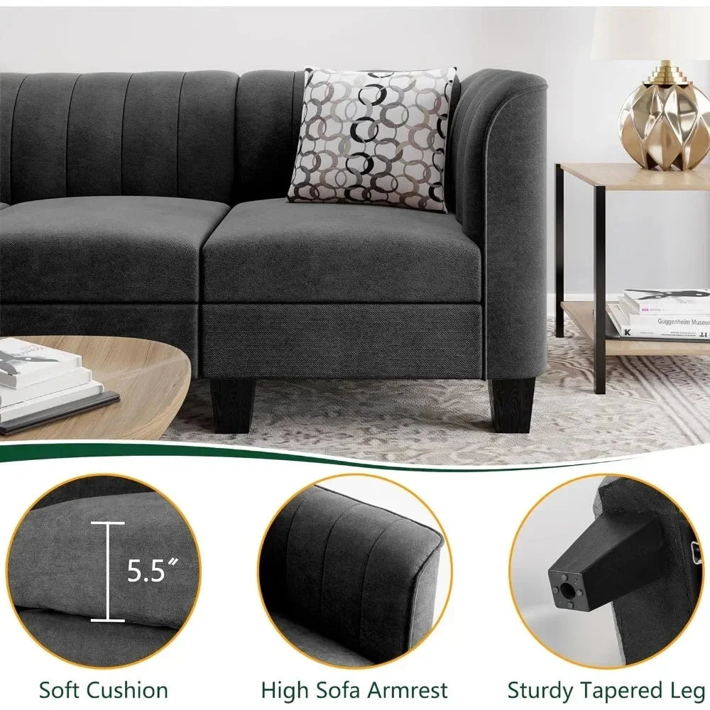 Black Linen L-Shaped Convertible Sofa Bed P648900