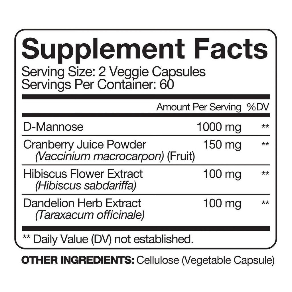 120 Capsules D-Mannose 1000mg Cranberry & Dandelion Extract Y3824