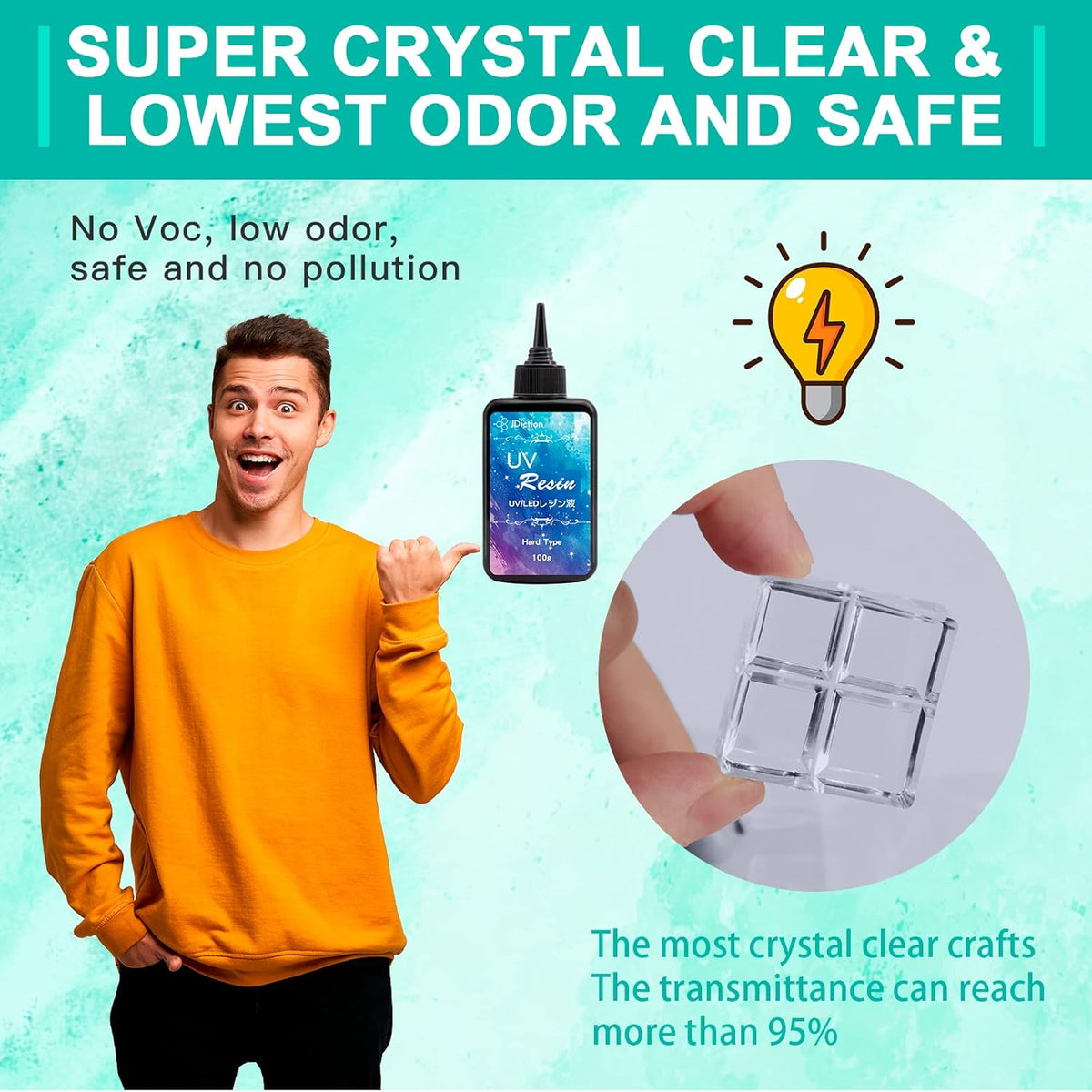 UV Resin Kit with Light, Crystal Clear Hard Resin Sunlight Curing UV Resin G611