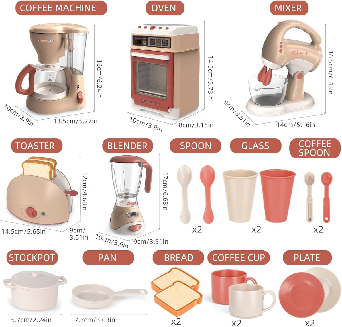 Toy Kitchen Set with Blender, Coffee Maker, Mixer and Toaster D7410