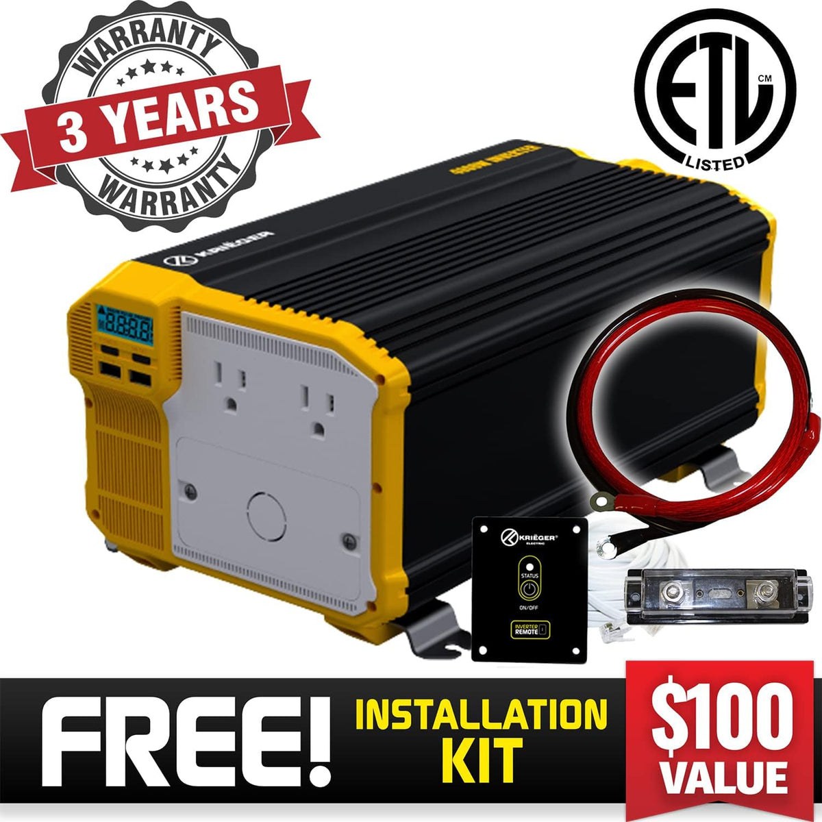 3000 Watts 12V to 110V Modified Sine Wave Power Inverter H30952