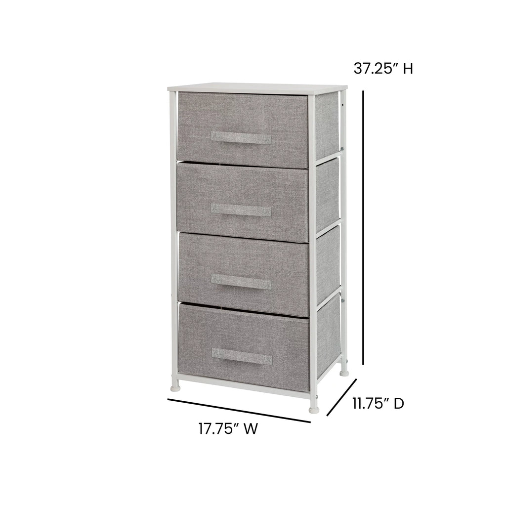 White Metal Frame 4 Gray Fabric Drawers Dresser U658