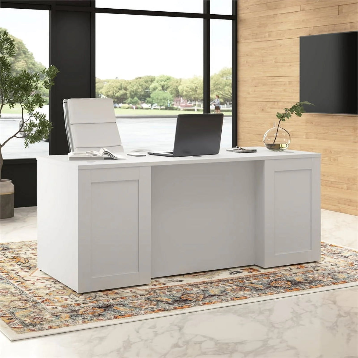 White Engineered Wood Executive Desk H736