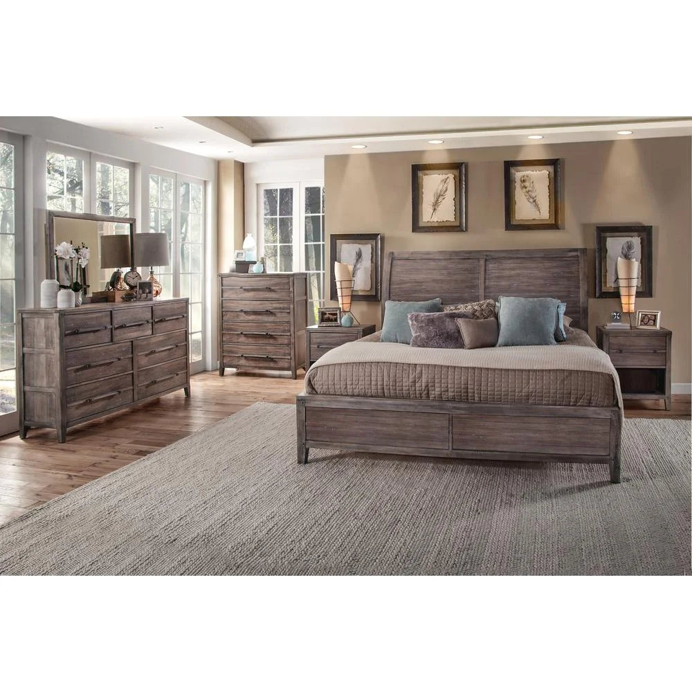 Weathered Gray Wood Queen Sleigh Bed Z1309