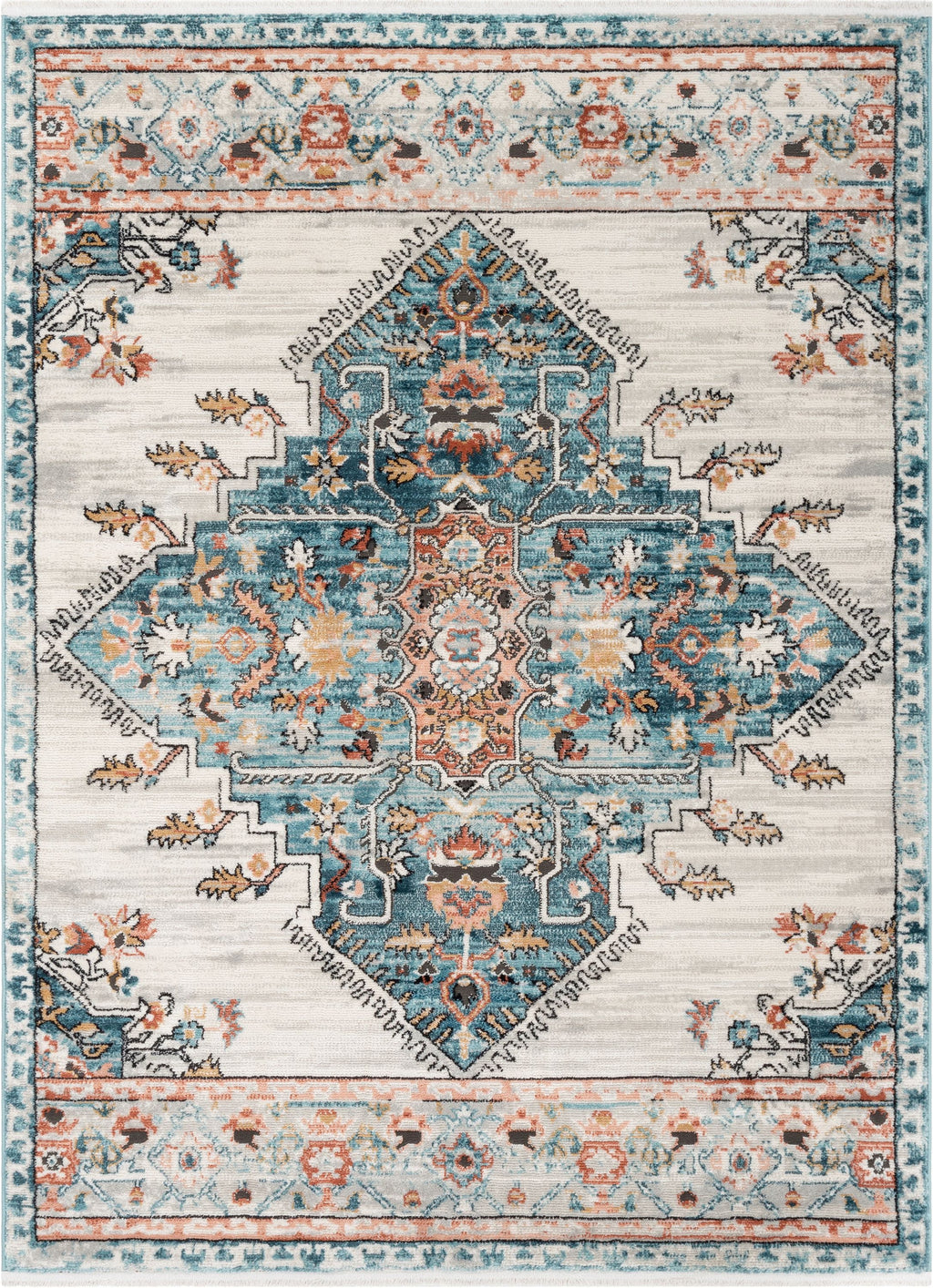 Blue Ivory Vintage Oriental Medallion Area Rug D87686
