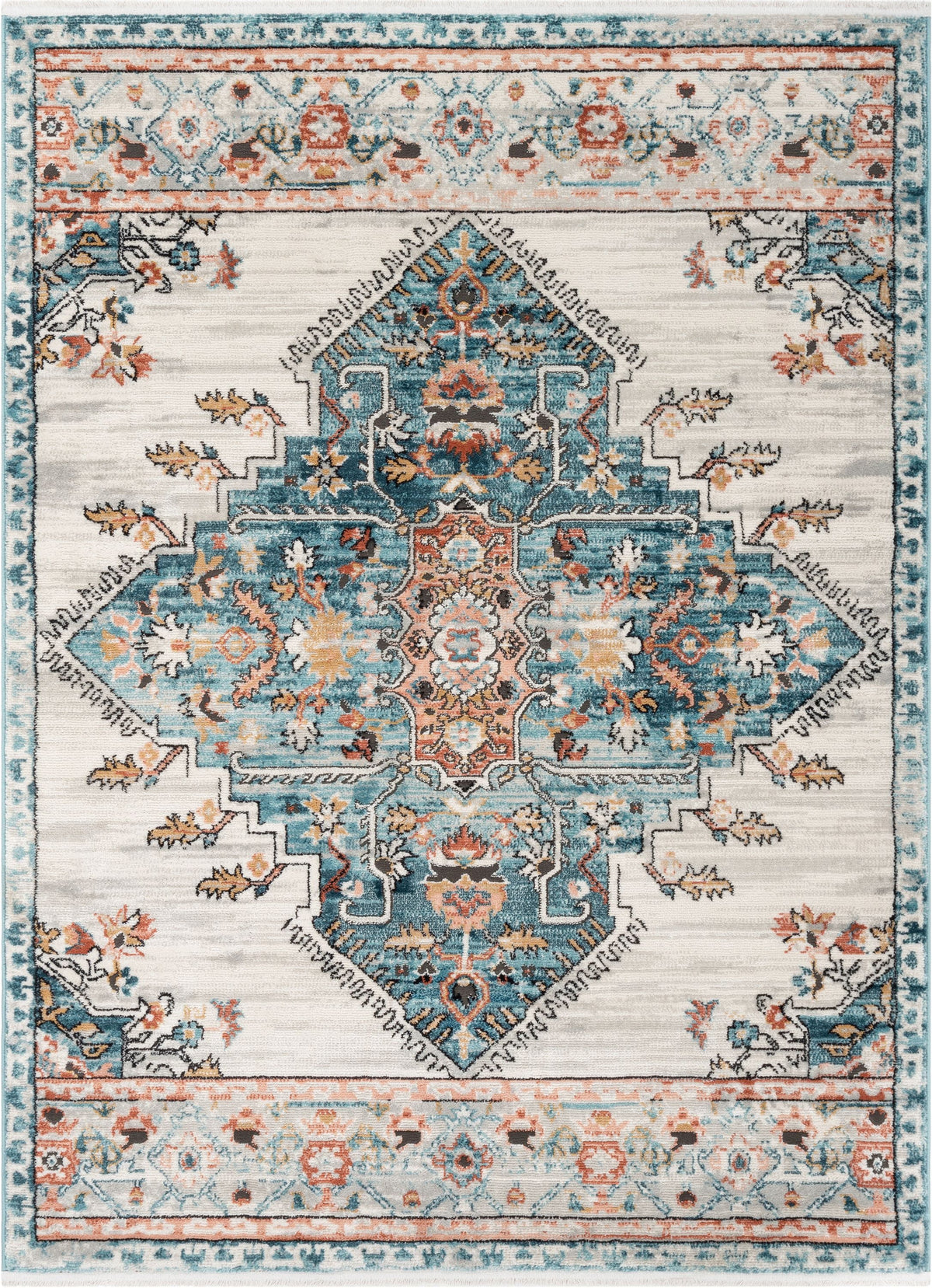 Blue Ivory Vintage Oriental Medallion Area Rug D87686