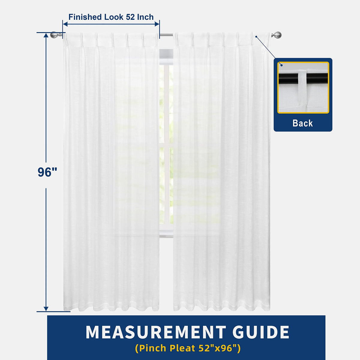White Pinch Pleat Sheer Curtains 2 Panels 52" x 96" Y9612