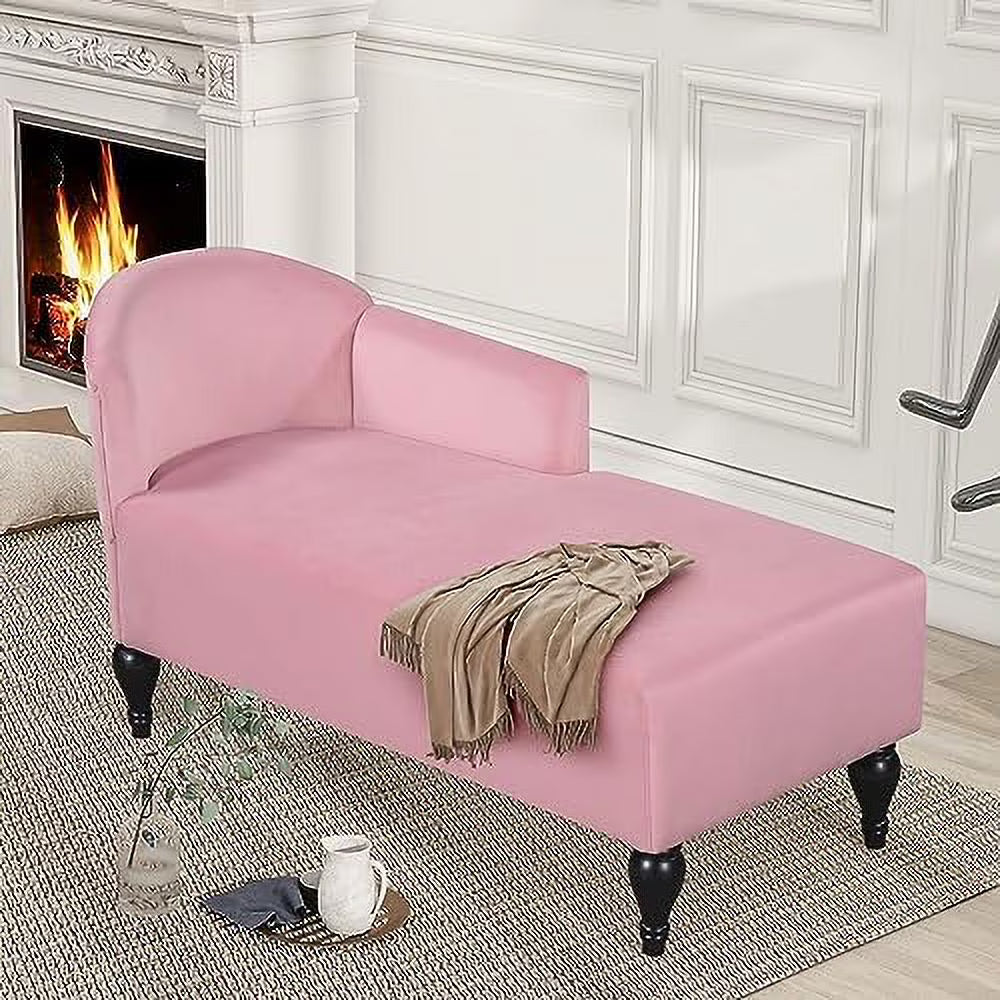 White Vintage Velvet Chaise Lounge Chair with Solid Wood Legs H8970