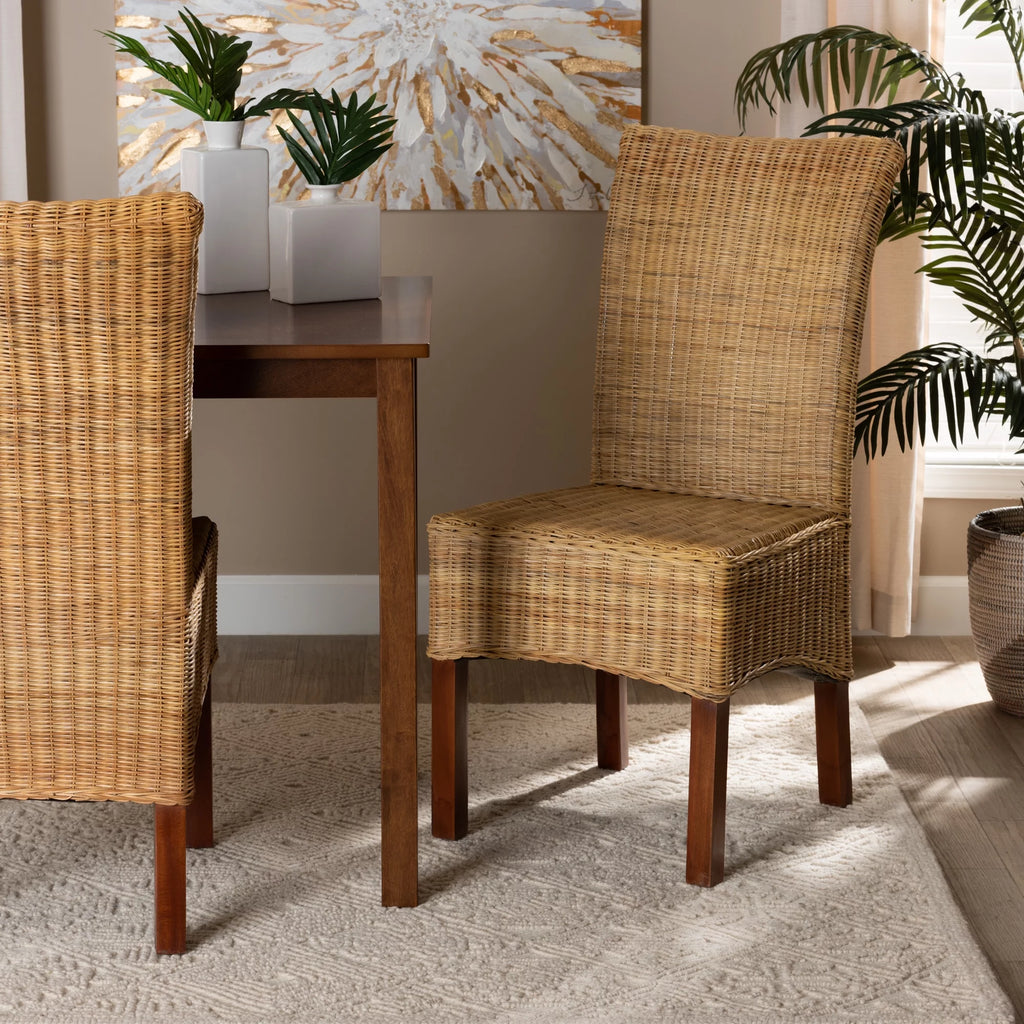 Natural Rattan and Mahogany Wood Dining Chair A1815