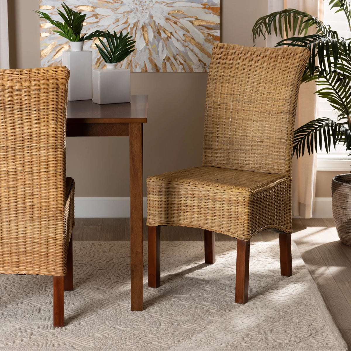 Natural Rattan and Mahogany Wood Dining Chair A1815