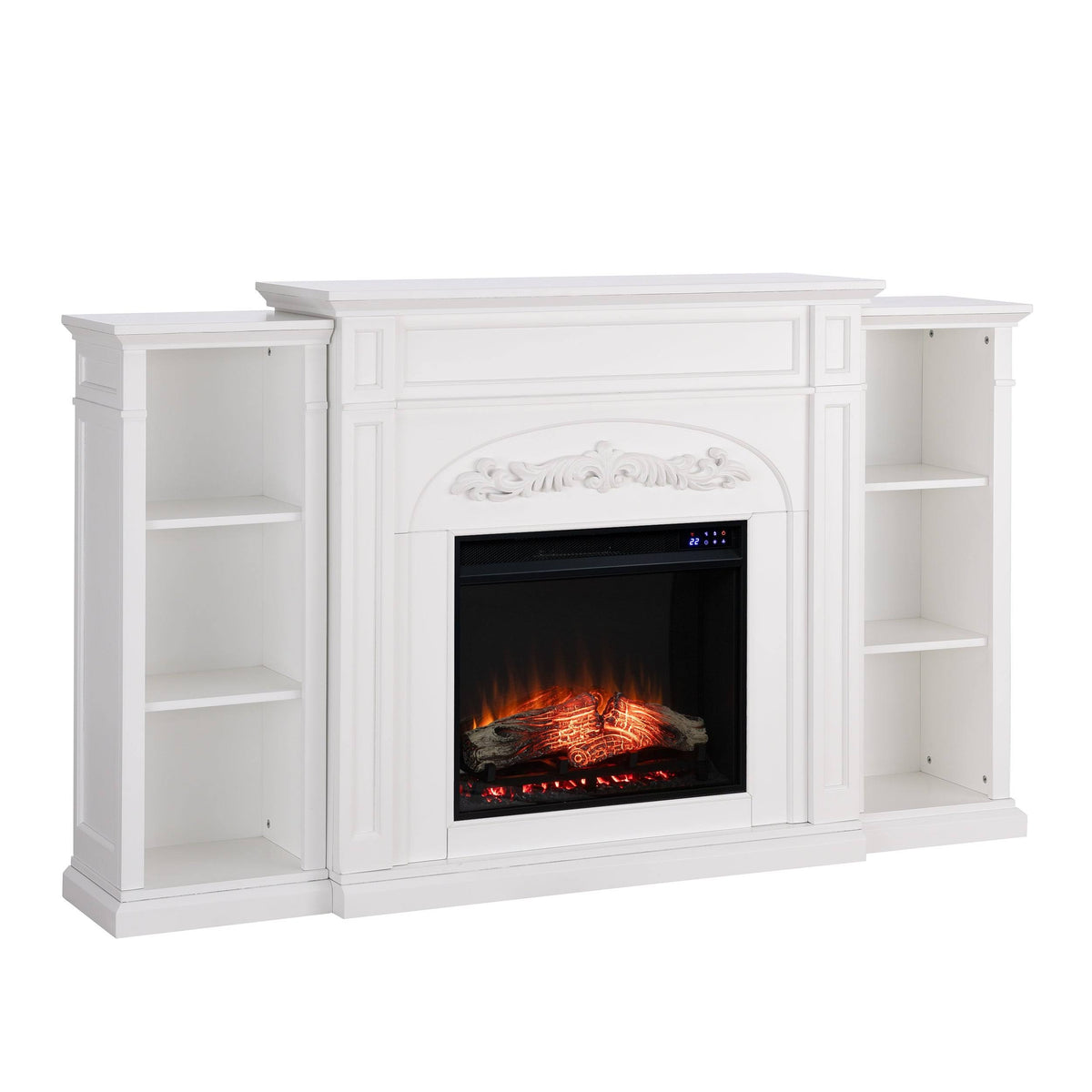 White Bookcase Electric Fireplace Brick D180